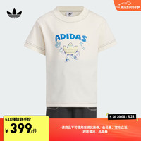 adidas印花撞色运动短袖套装男小童儿童夏季阿迪达斯三叶草 奇妙白/黑色 128CM