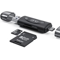 QINQ 擎启 金属挂绳款 USB3.0+Typec双接头SD卡+TF 高速读卡器