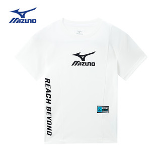 美津浓（MIZUNO）儿童短袖2024夏季圆领运动透气T恤中大男女孩童 白色 150cm