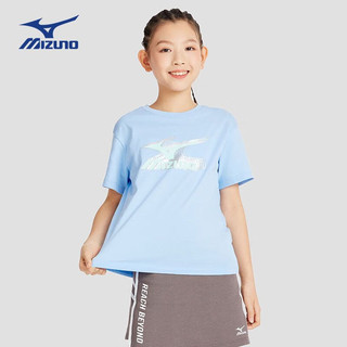 美津浓（MIZUNO）童装夏季新款短袖运动字母圆领透气上衣简约t恤 群青色 160CM（85-100斤）