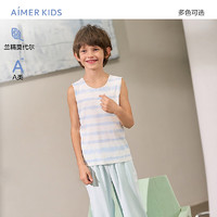 爱慕儿童（AIMER KIDS）夏高弹网眼透气莫代尔儿童背心男女童中性打底内衣柔软舒适 男-蓝条纹AK211E162 90