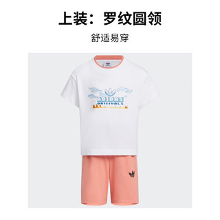 adidas印花纯棉运动短袖套装女小童夏季阿迪达斯三叶草 白/粉褐色 110CM