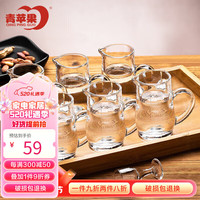 青苹果白酒杯二两杯刻度分酒器玻璃酒壶6件套商超同款家用饭店用 满杯二两酒杯分酒器
