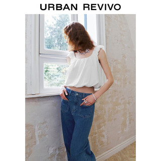 URBAN REVIVO 女装时尚纯欲休闲褶皱短款罩衫衬衫UWU240045 本白