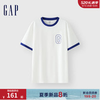 Gap男女装2024夏季纯棉logo撞色领袖口短袖T恤简约上衣502314 白色 180/100A(XL) 亚洲尺码