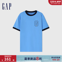 Gap男女装2024夏季纯棉logo撞色领袖口短袖T恤简约上衣502314 蓝色 175/96A(L) 亚洲尺码