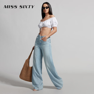 MISS SIXTY2024夏季牛仔裤女含天丝拼接双腰设计感小众直筒裤 浅蓝 27