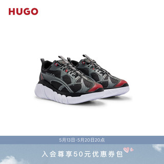 HUGO男士2024春夏橡胶细节装饰拼接网面低帮运动鞋 006-黑色 EU:44