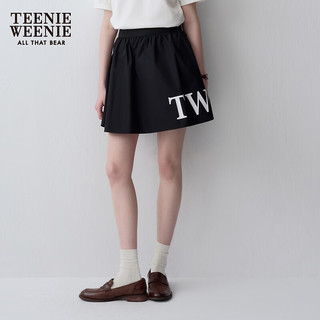 Teenie Weenie小熊半身裙女2024年夏季休闲风A字高腰短裙碎褶半身裙 黑色 155/XS
