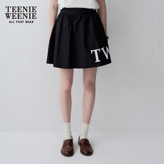 Teenie Weenie小熊半身裙女2024年夏季休闲风A字高腰短裙碎褶半身裙 黑色 155/XS