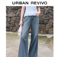 URBAN REVIVO 女士时尚高街复古水洗腰带牛仔长裤 UWJ840055 蓝色  27