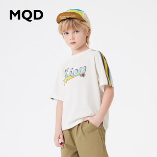 MQD童装男童凉感短袖T恤24夏装儿童插肩袖水印T恤 本白 140cm