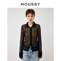 百亿补贴：MOUSSY 摩西 春季新品新款法式优雅修身蕾丝素色长袖衬衫010GAG80-5510