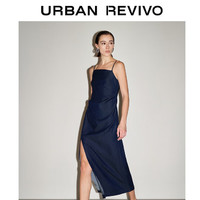 URBAN REVIVO 春季女装复古气质修身褶皱吊带牛仔连衣裙 UWG840074 蓝色 XS