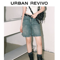 URBAN REVIVO 女士复古腰带牛仔短裤 UWV840149