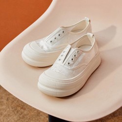 BeLLE 百丽 新中式小白鞋女夏季新款鞋子免系带丝绸面厚底帆布鞋