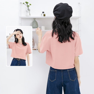 真维斯粉色短袖t恤女2024夏季短款风情万种的上衣GX 杏-J纯色 L