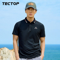 TECTOP 探拓 短袖男t恤夏季户外舒适女士休闲透气polo衫商务男装 男款黑色 XL