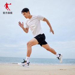 QIAODAN 喬丹 運動套裝男寬松透氣健身跑步運動服男士兩件套 喬丹白/黑色 180/XL