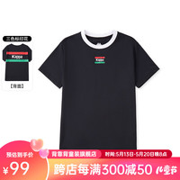 Kappa Kids卡帕儿童夏季短袖印花图案舒适简约百搭男女童T恤校园上衣 黑色   130