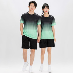 健身衣服男夏季漸變冰絲情侶速干運動服套裝 黑綠漸變 XL