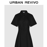 UR2024夏季新款女装通勤风压褶修身短袖棉质连衣裙UWU740075