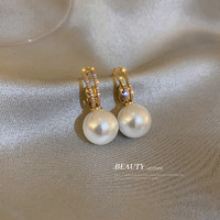 Trendolla 925银针珍珠微镶锆石耳环韩国多种耳钉个性气质耳饰