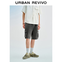 URBAN REVIVO 夏季男潮流高街松紧腰抽绳口袋牛仔短裤 UMV840057 深灰 30