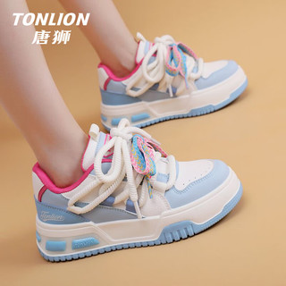 唐狮（TonLion）女鞋春夏季2024厚底板鞋女士休闲鞋子女百搭运动老爹鞋 白蓝 36