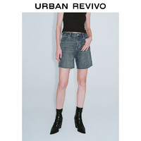 URBAN REVIVO 女士时髦复古水洗棉质休闲牛仔短裤 UWG840175