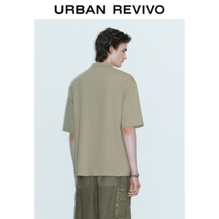 URBAN REVIVO 夏季男装时尚休闲趣味刺绣图案POLO衫 UMV440070 灰绿 XS