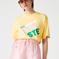 LACOSTE 拉科斯特 法国鳄鱼女装短款字母印花纯棉休闲运动短袖T恤