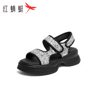 红蜻蜓24夏款厚底休闲运动凉鞋女增高一字带凉鞋 WBK24101
