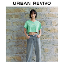 URBAN REVIVO 女士时尚薄荷曼波磨破字母扎染T恤 UWL440140 绿色 L