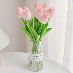塔洛克（tulloch）郁金香假花仿真花擺設房間臥室客廳家居裝飾餐桌擺件干花永生花束 10朵粉白送花瓶