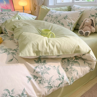 兰芮100%纯棉四件套新疆棉床上用品床单被套 绿枝 200*230cm四件套(1.5/1.8m床)