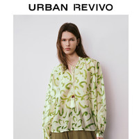 URBAN REVIVO 女装时尚薄荷曼波印花系带罩衫衬衫 UWH240075 浅绿色印花 XS