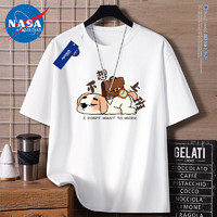 NASA ADIMEDAS短袖T恤男女春夏季圆领纯棉宽松休闲百搭卡通风半袖装 白色（不想上班） 6XL(210-220斤)