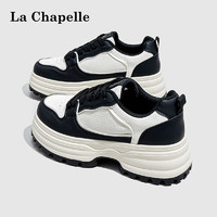 La Chapelle 女鞋厚底增高小白鞋女百搭ins韩版潮流休闲板鞋子女 黑色 35