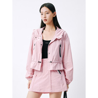 太平鸟粉色防晒服运动套装女2024夏装设计感撞色户外夹克外套 粉色外套 L