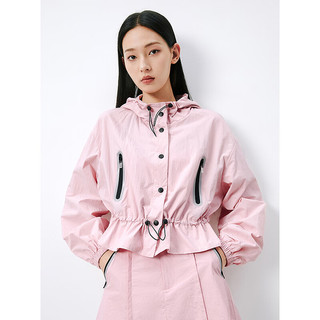 太平鸟粉色防晒服运动套装女2024夏装设计感撞色户外夹克外套 粉色外套(第一批) S