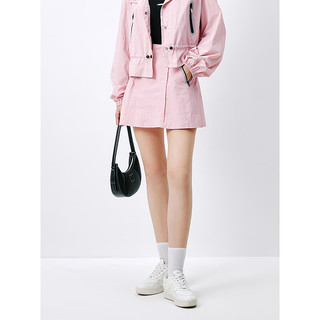 太平鸟粉色防晒服运动套装女2024夏装设计感撞色户外夹克外套 粉色短裙(第一批) S