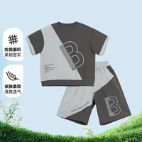贝贝怡男童短袖短裤套装24夏季款撞色休闲透气两件套ZB2DT046 黑色 110
