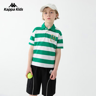 KAPPA KIDS童装夏季条纹polo衫男童夏装透气中大童短袖t恤 白绿 130cm 7-8岁