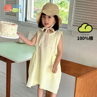 贝贝怡无袖连衣裙女童2024夏季轻薄透气童趣田园裙子 黄色 110
