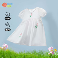 贝贝怡儿童裙子纯棉甜美公主裙24年夏款舒适可爱连衣裙女童 白色 120