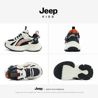 Jeep儿童运动鞋透气轻便跑步鞋防滑女童春季2024中大童男童鞋 黑色双网 30码 鞋内长约19.3cm