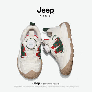 Jeep童鞋女童运动鞋2024春秋透气网面鞋子男中大童防滑软底 白红 29码 鞋内长约18.8cm