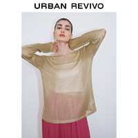 URBAN REVIVO 女士时尚简约气质金丝圆领长袖T恤 UWG440074 郁金黄 XL