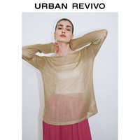 URBAN REVIVO 女士时尚简约气质金丝圆领长袖T恤 UWG440074 郁金黄 L